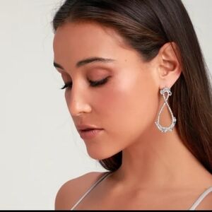 Lulus Royal Behavior Silver Rhinestone Teardrop Earrings